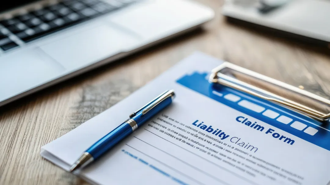 This image showcases a liability protection agreement document on a workspace desk, surrounded by plants and stationery, creating a productive atmosphere for business planning.